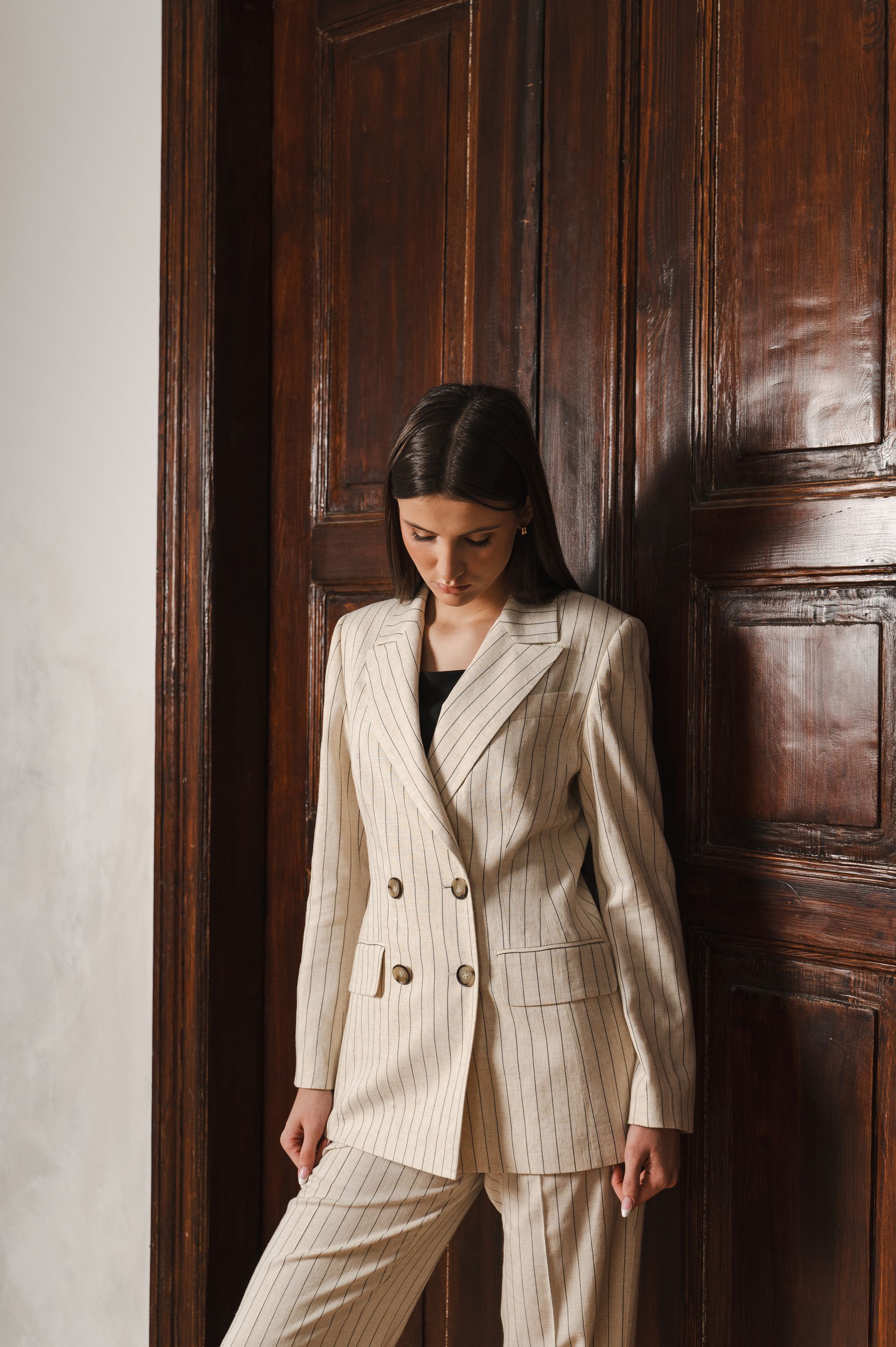 Elegant "Beige Stripe Sophistication" Jacket