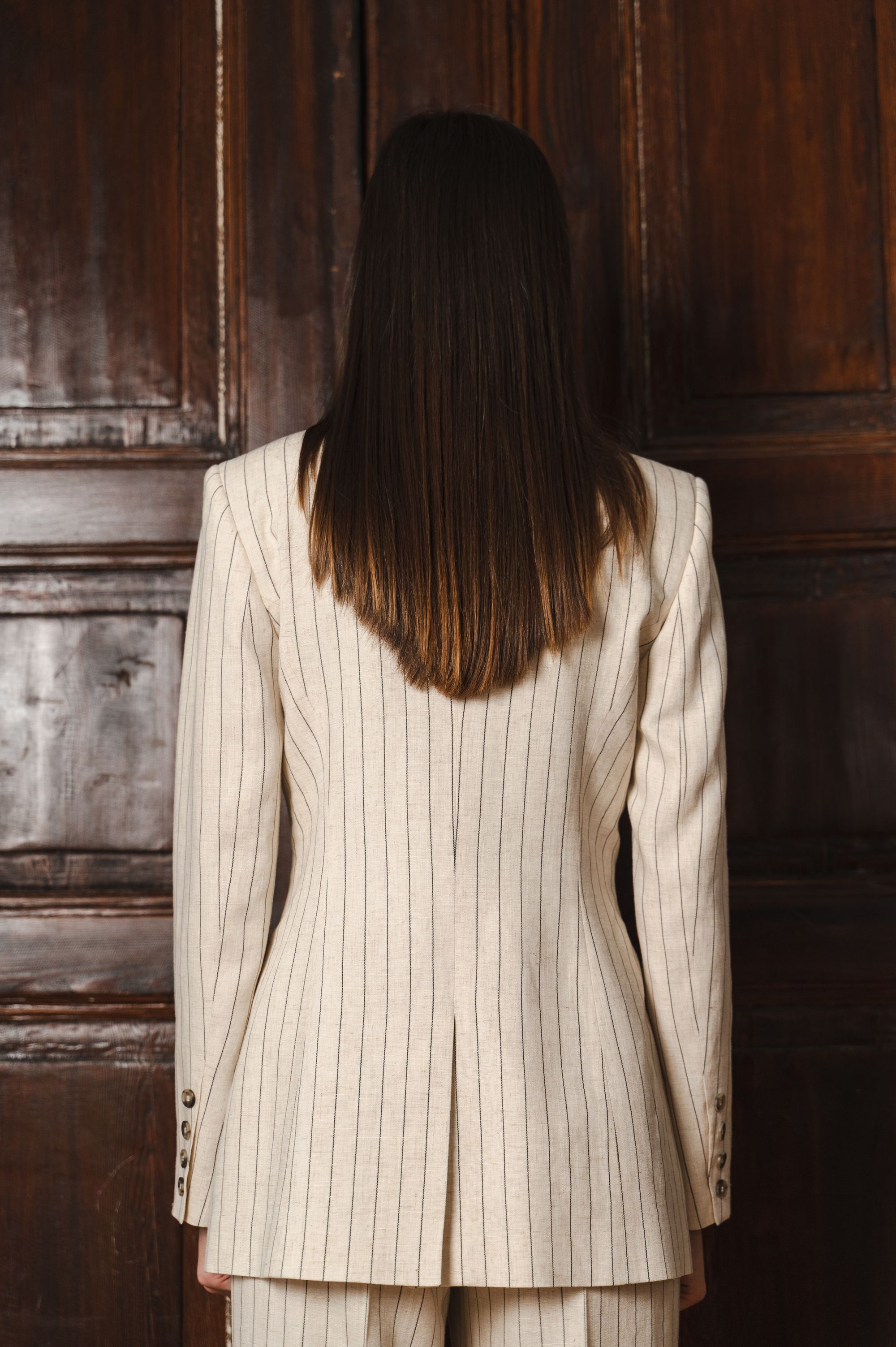 Elegant "Beige Stripe Sophistication" Jacket