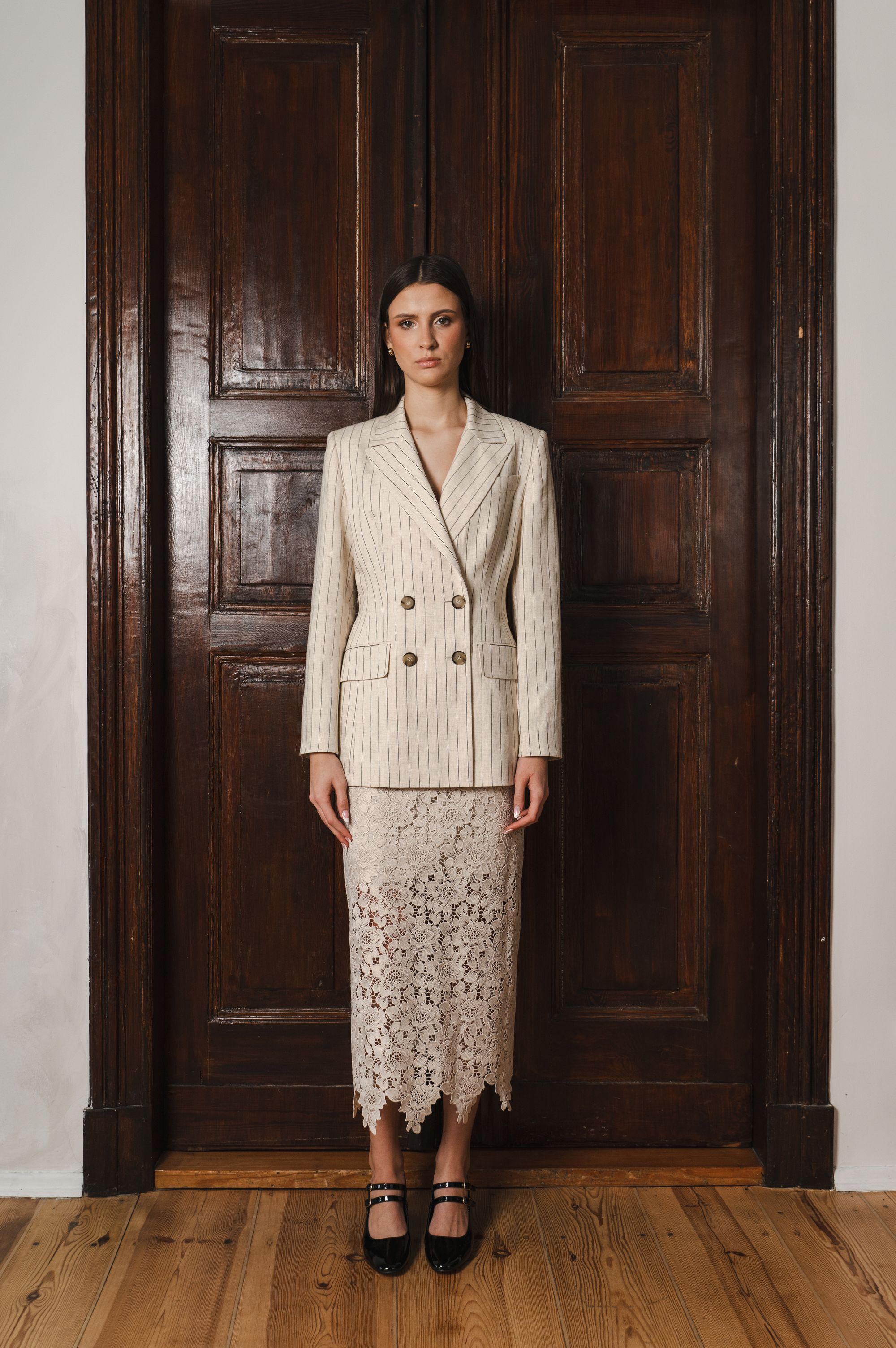 Elegant "Beige Stripe Sophistication" Jacket