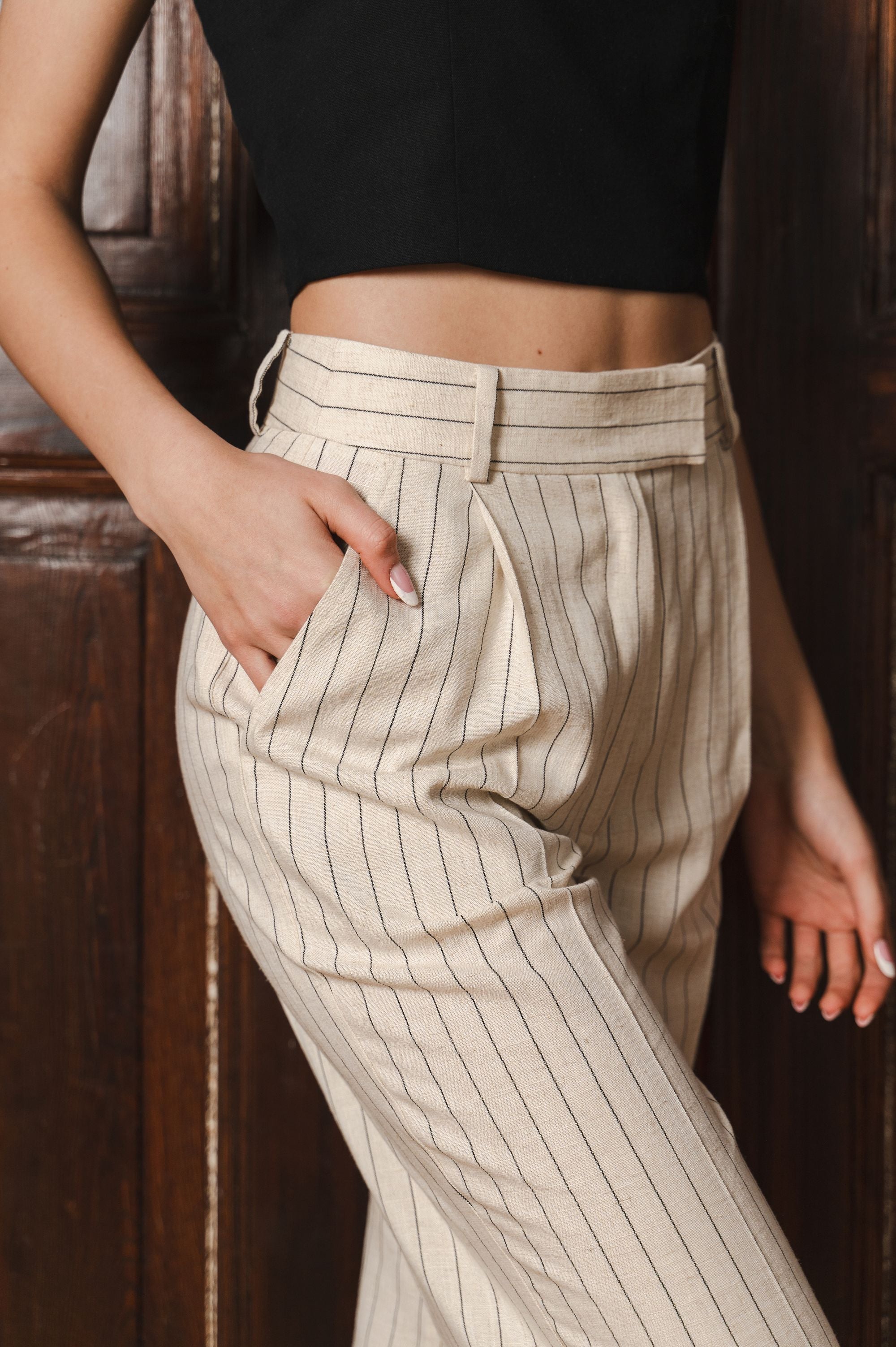 Elegant "Beige Stripe Sophistication" trousers