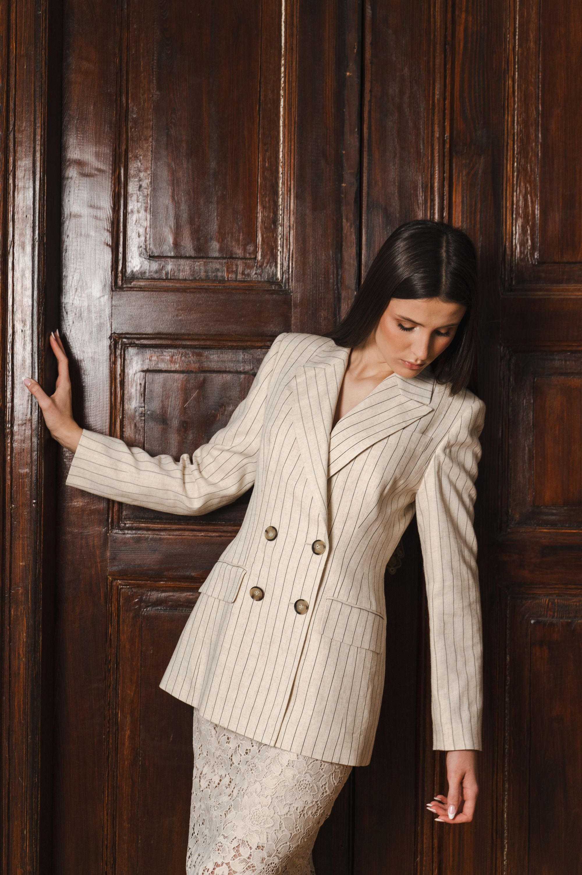 Elegant "Beige Stripe Sophistication" Jacket