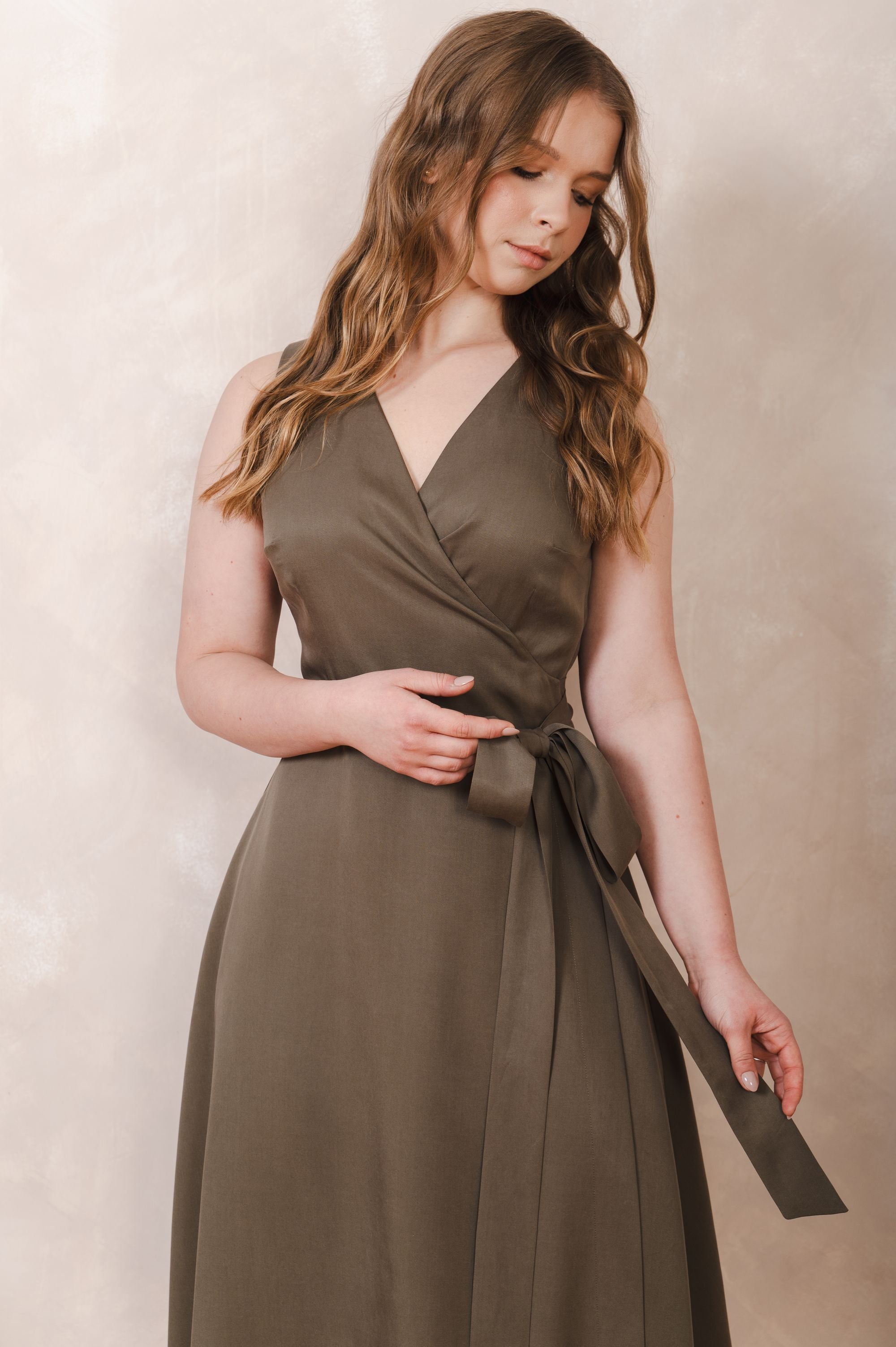 'Elegant Aura' dress in khaki